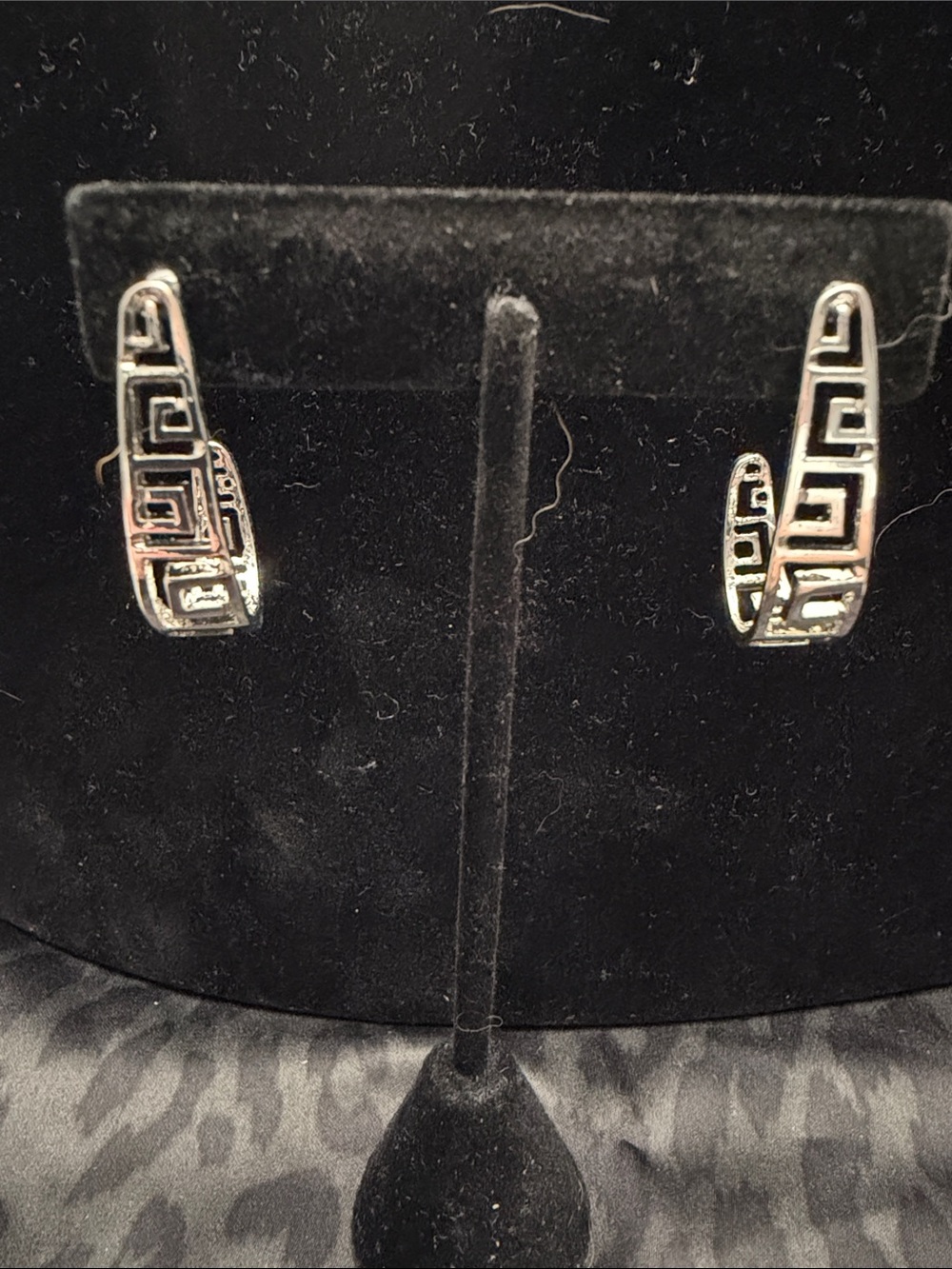 Silver Geometric Greek Key Hoop Earrings